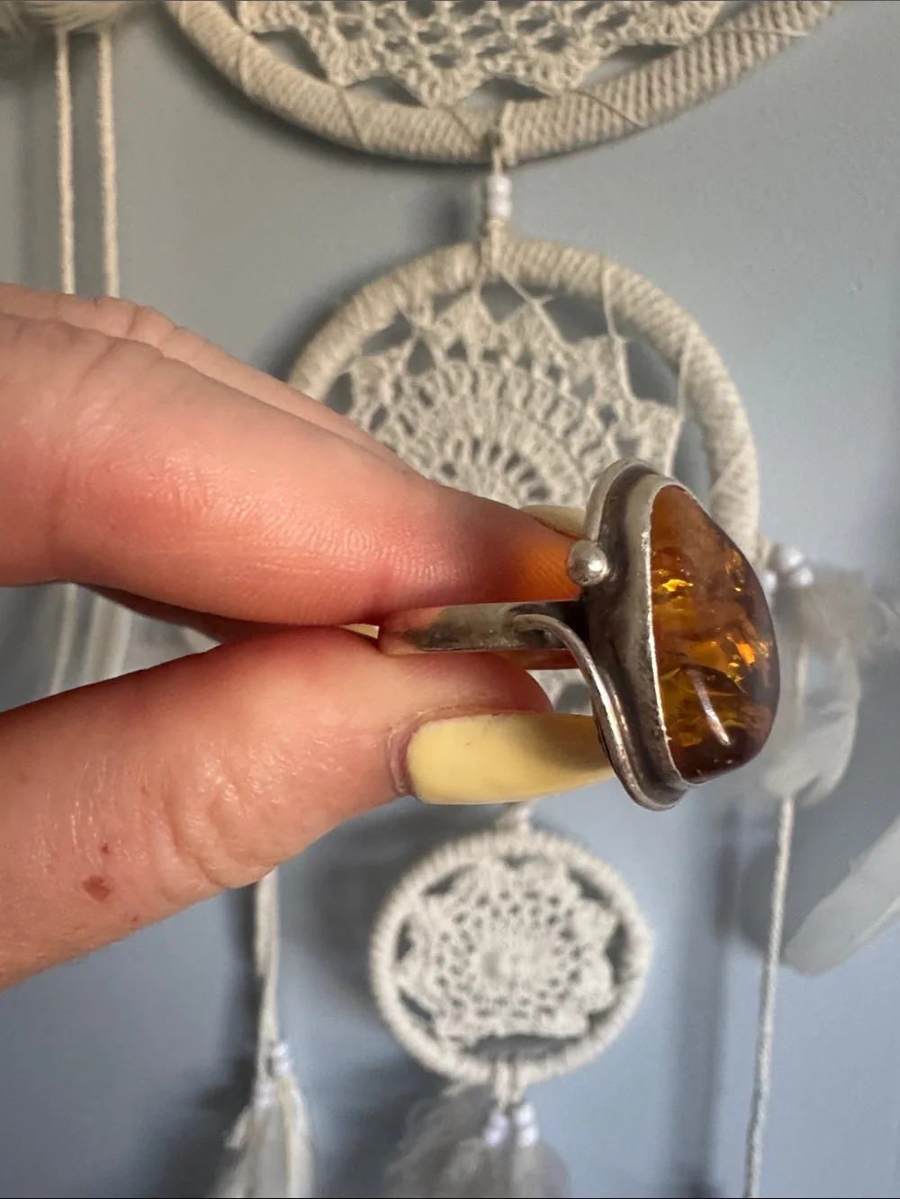 Sterling Silver Amber Statement Ring - Warm Honey Amber